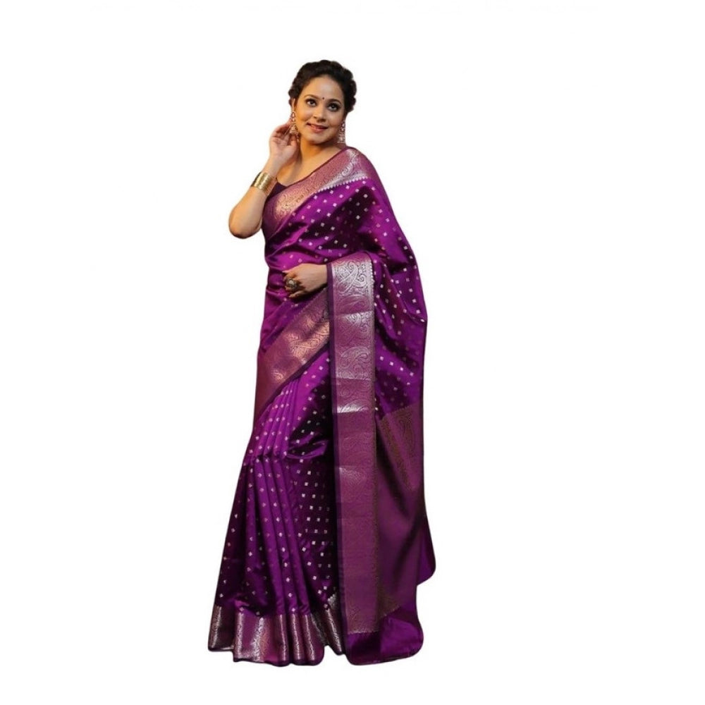 Women's Soft Lichi Silk Printed Saree — Purple · _Prl