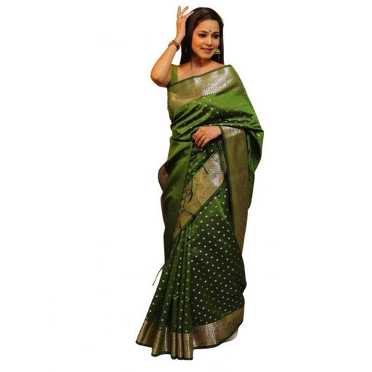 Women's Soft Lichi Silk Printed Saree — Green · _Grn