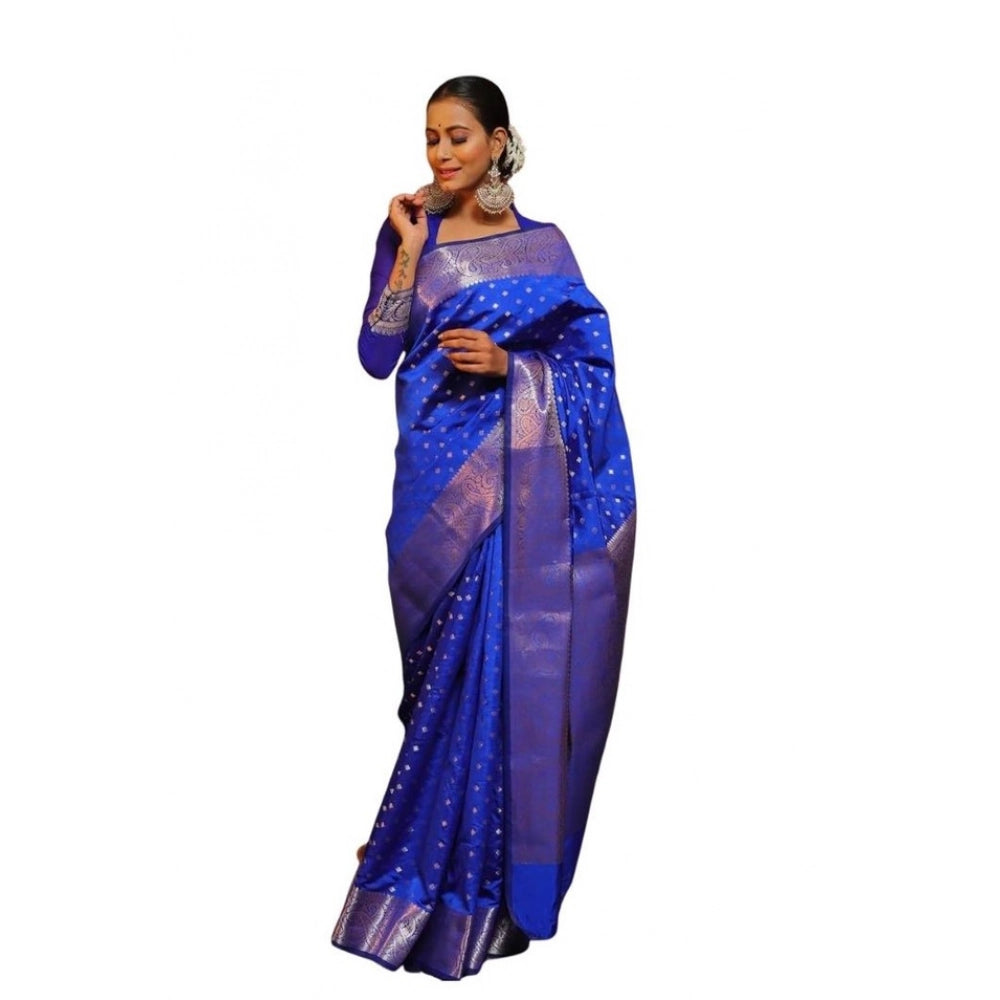 Women's Soft Lichi Silk Printed Saree — Blue · _Blu