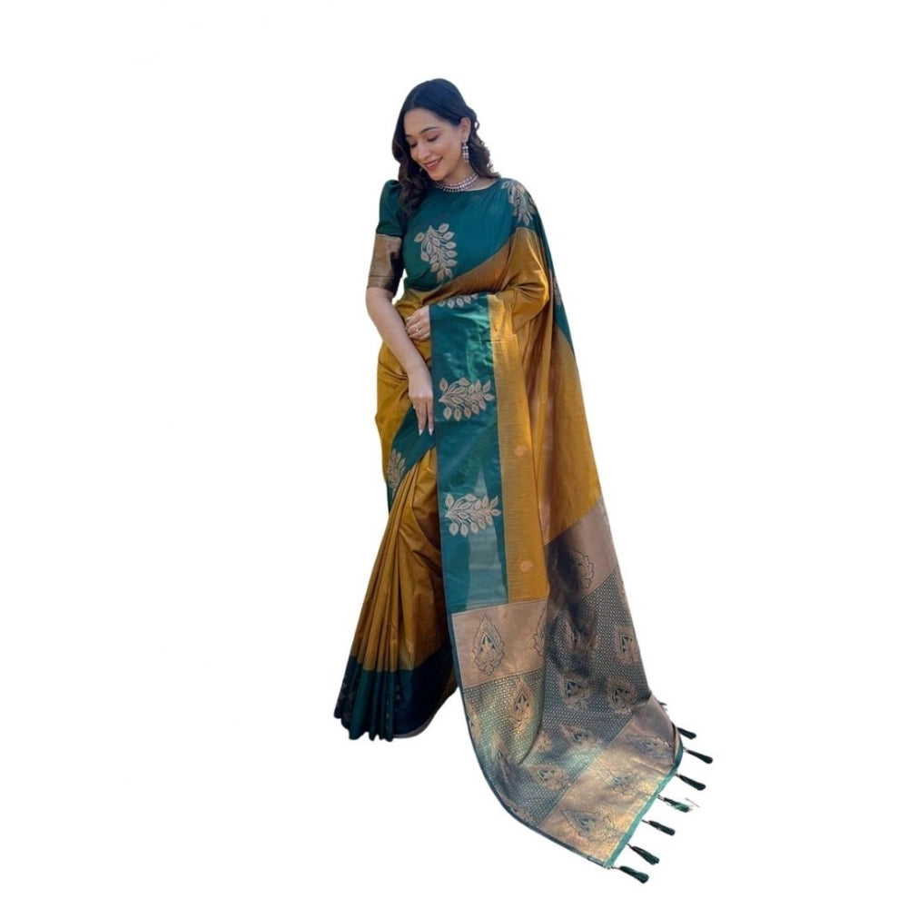 Women's Soft Lichi Silk Printed Saree — Mustard · Mstd