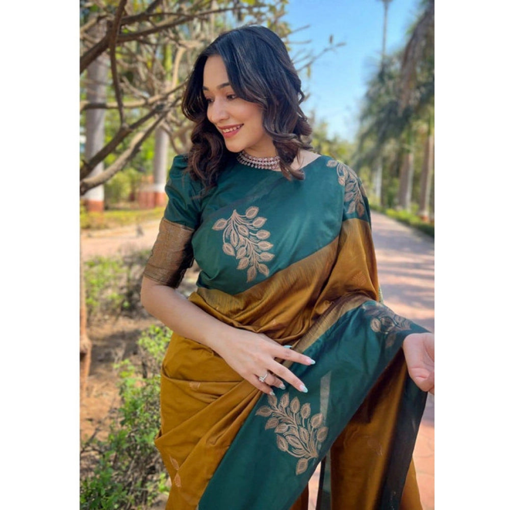 Women's Soft Lichi Silk Printed Saree — Mustard · Mstd