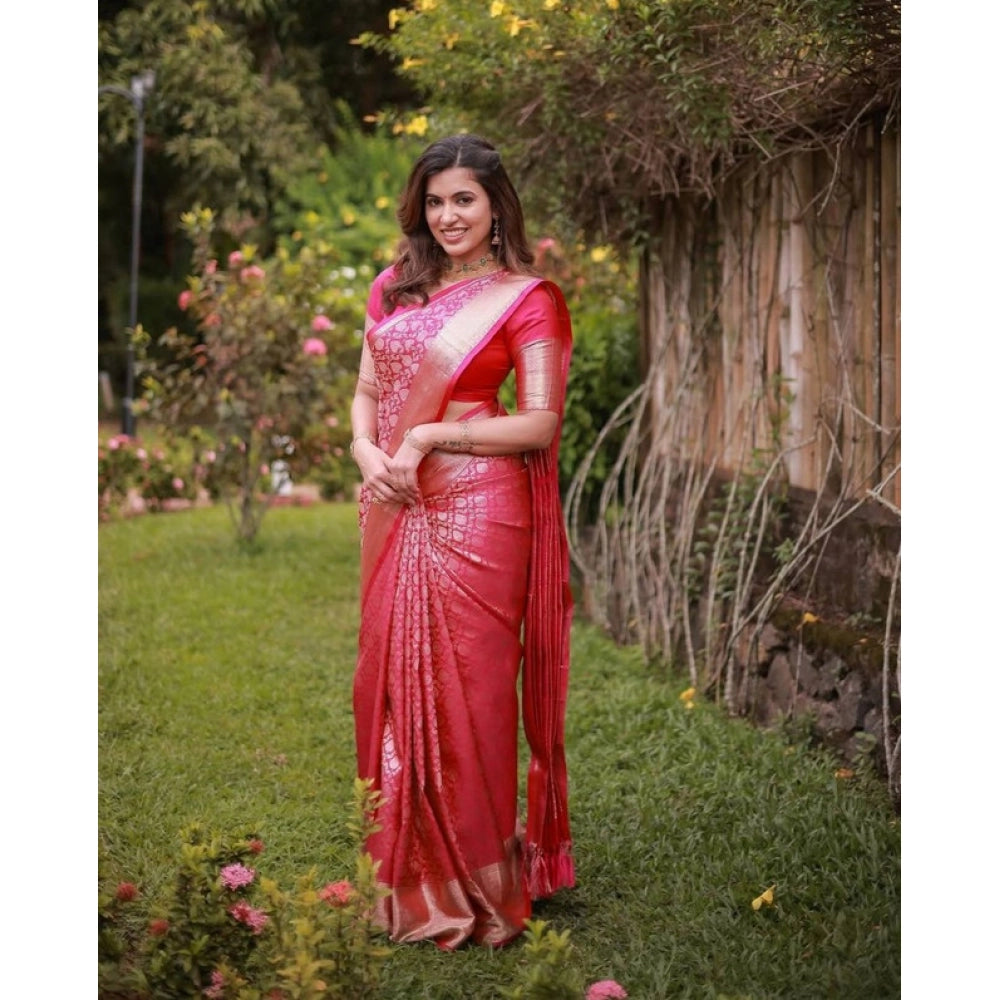 Women's Soft Lichi Silk Printed Saree — Pink · _234