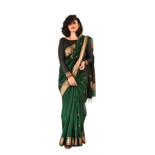 Women's Soft Lichi Silk Printed Saree — Green · _246