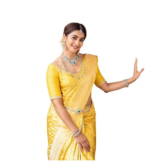 Women's Soft Lichi Silk Printed Saree — Yellow · _248