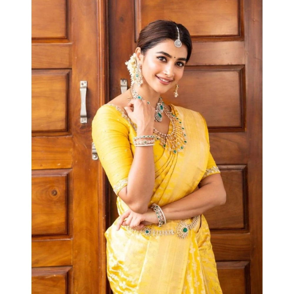 Women's Soft Lichi Silk Printed Saree — Yellow · _248
