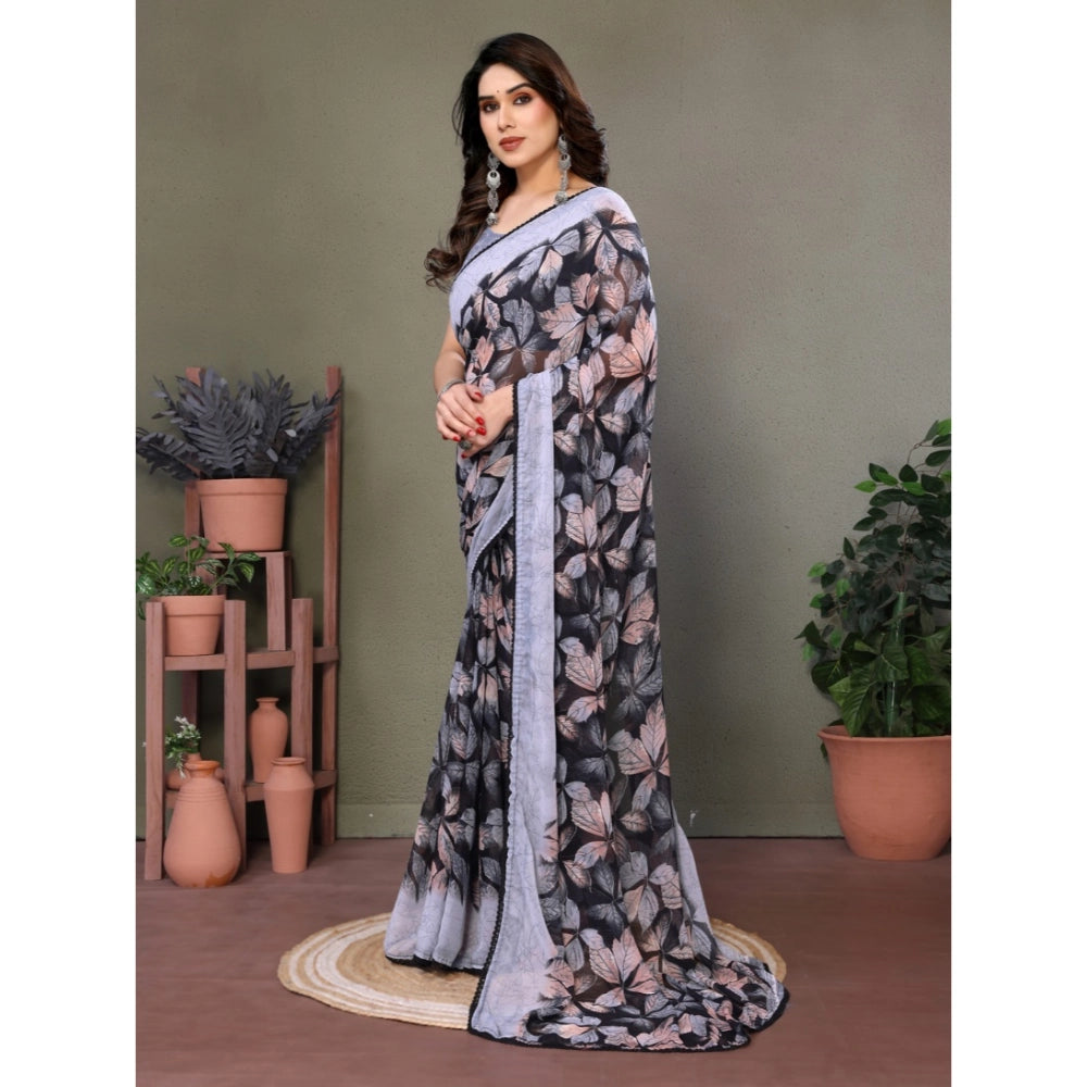 Women's Chiffon Printed Saree — Grey