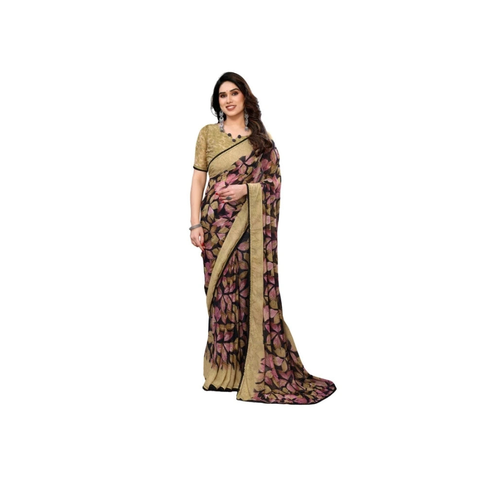 Women's Chiffon Printed Saree — Beige