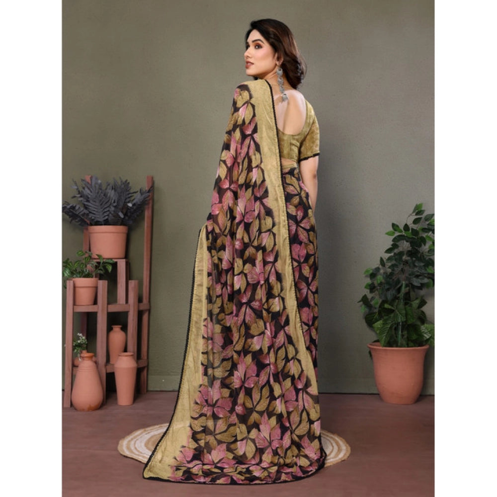 Women's Chiffon Printed Saree — Beige
