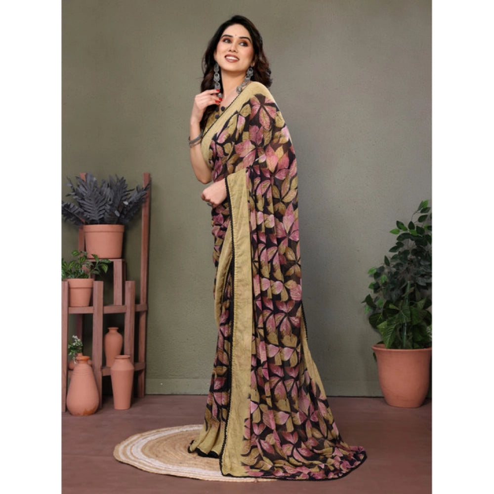 Women's Chiffon Printed Saree — Beige