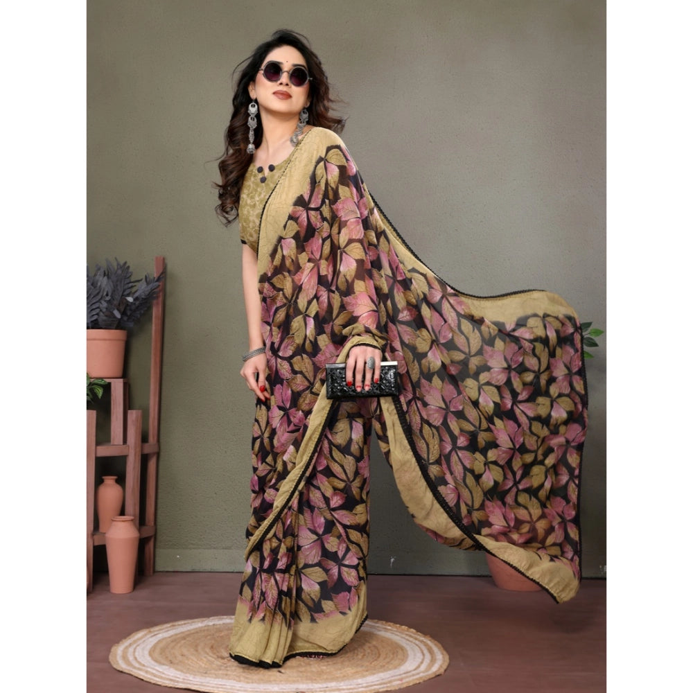 Women's Chiffon Printed Saree — Beige