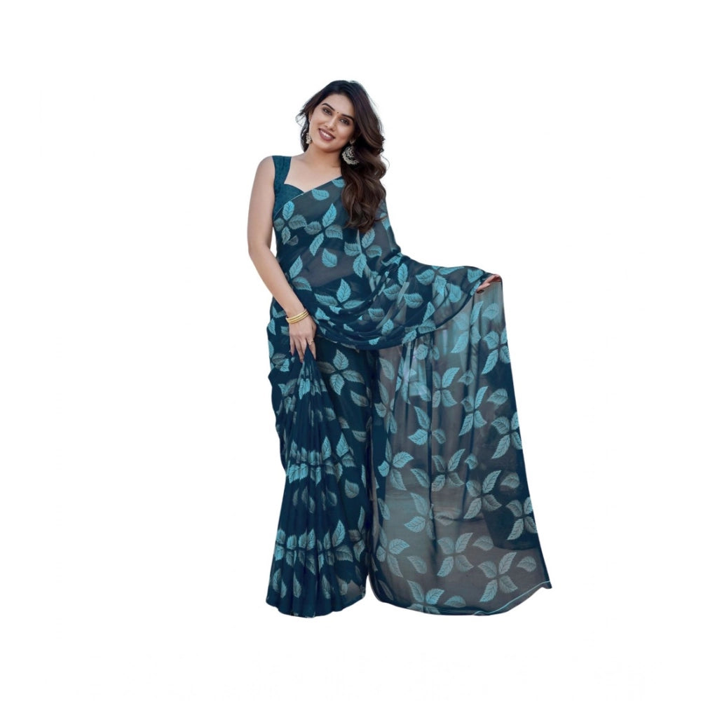 Women's Chiffon Printed Saree — Blue