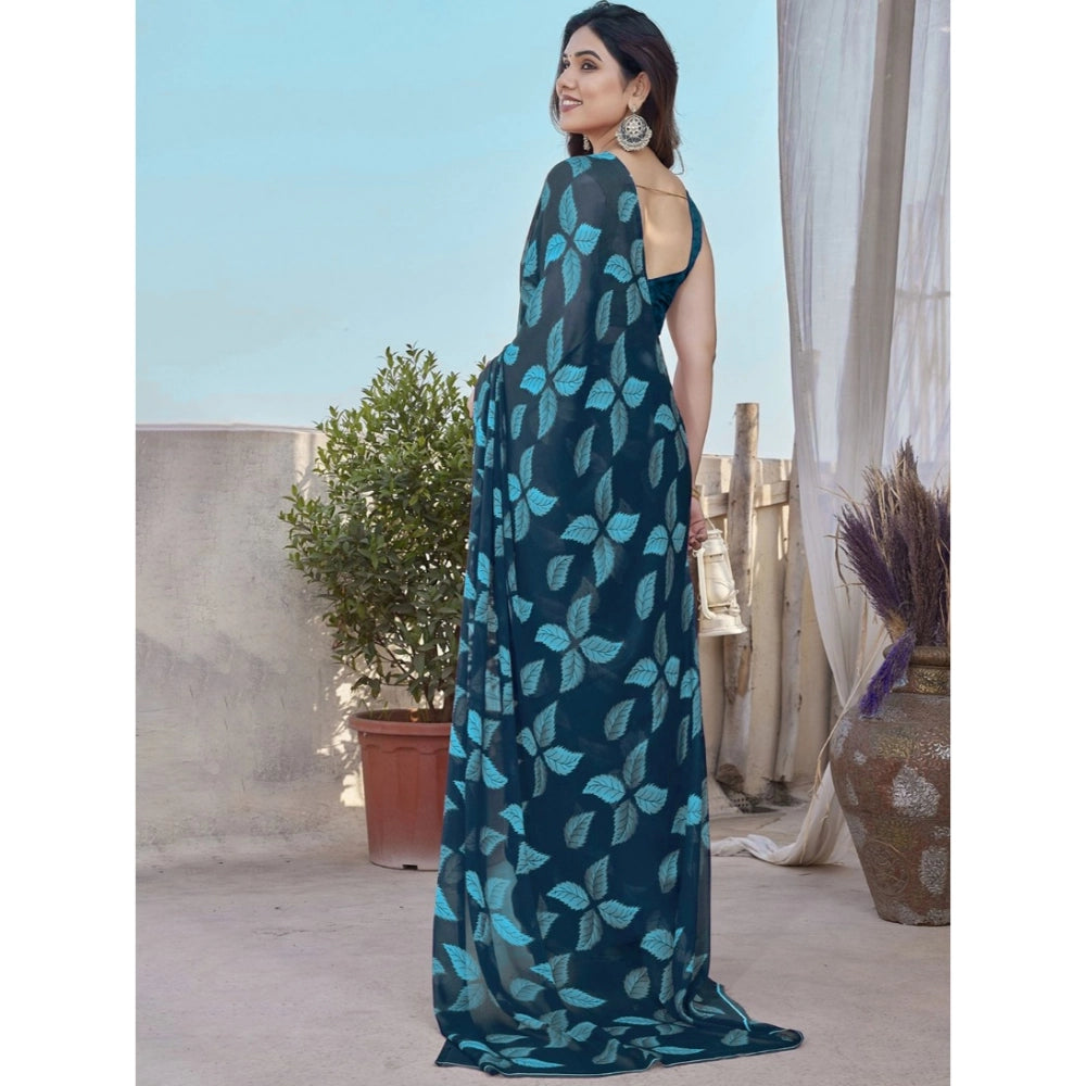 Women's Chiffon Printed Saree — Blue