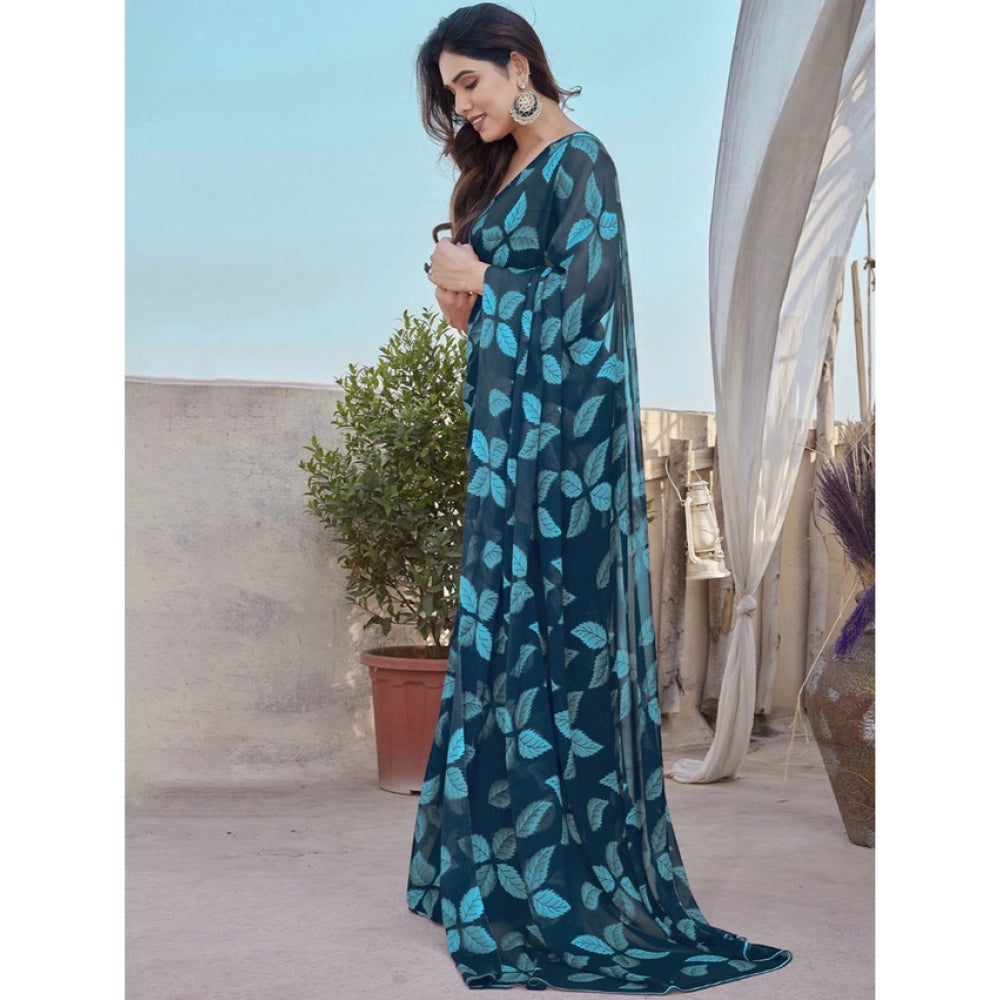 Women's Chiffon Printed Saree — Blue