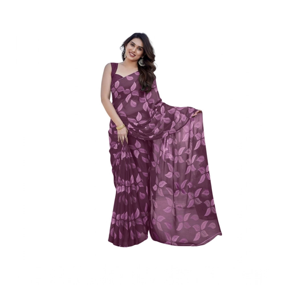 Women's Chiffon Printed Saree — Purple