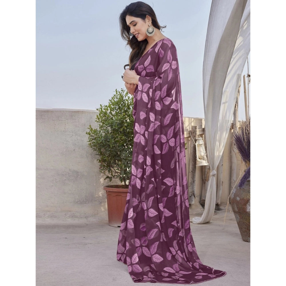 Women's Chiffon Printed Saree — Purple