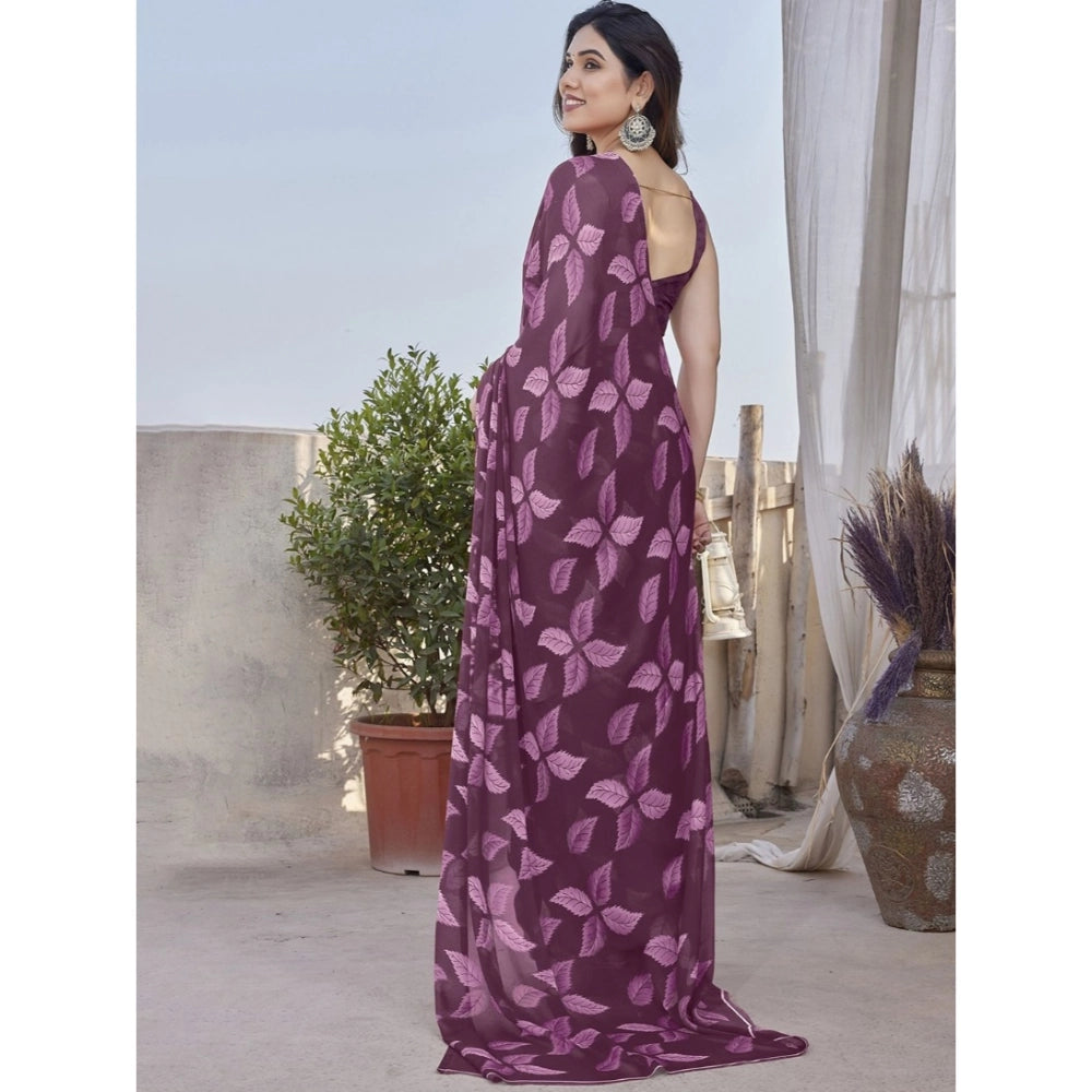 Women's Chiffon Printed Saree — Purple