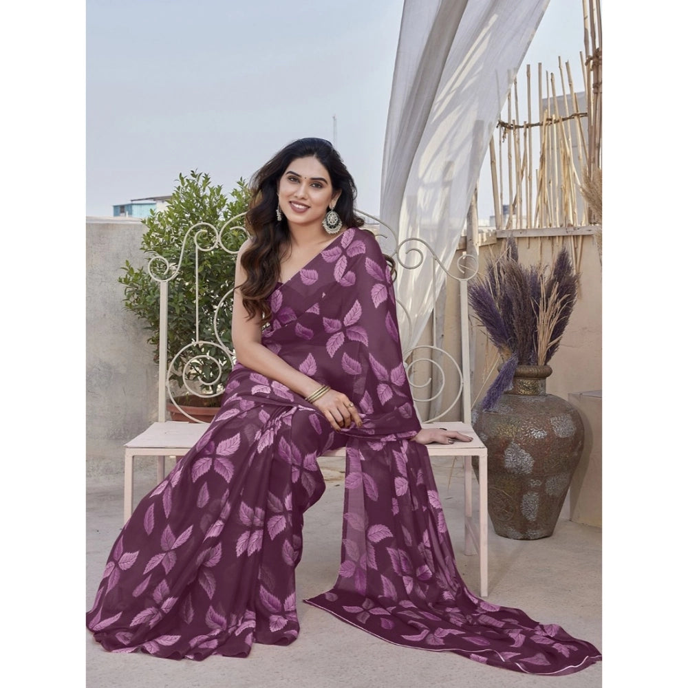 Women's Chiffon Printed Saree — Purple