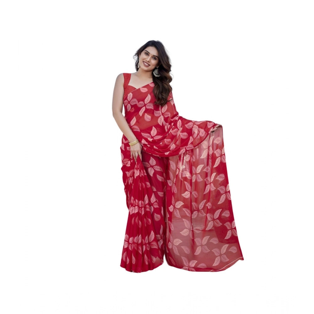 Women's Chiffon Printed Saree — Red