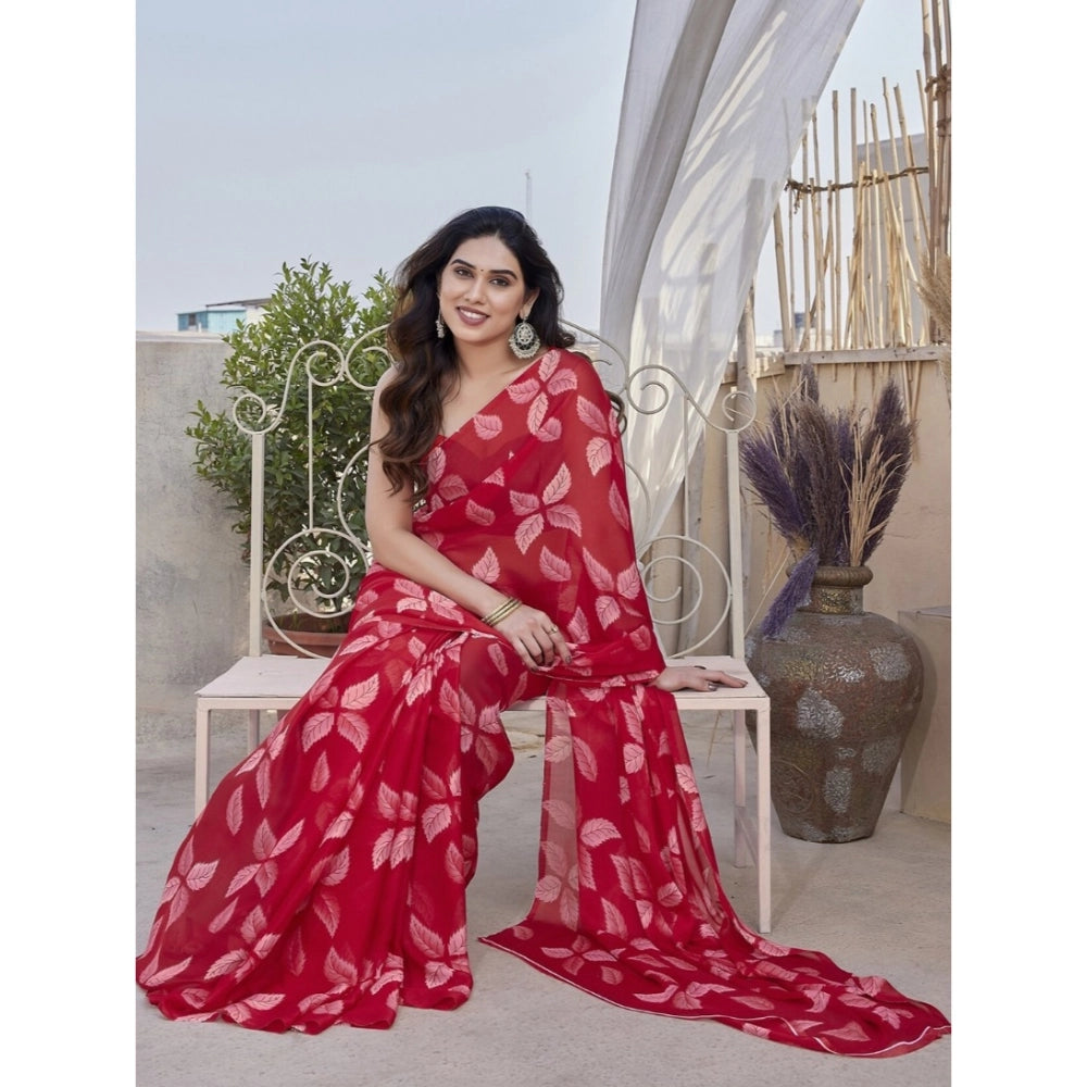 Women's Chiffon Printed Saree — Red