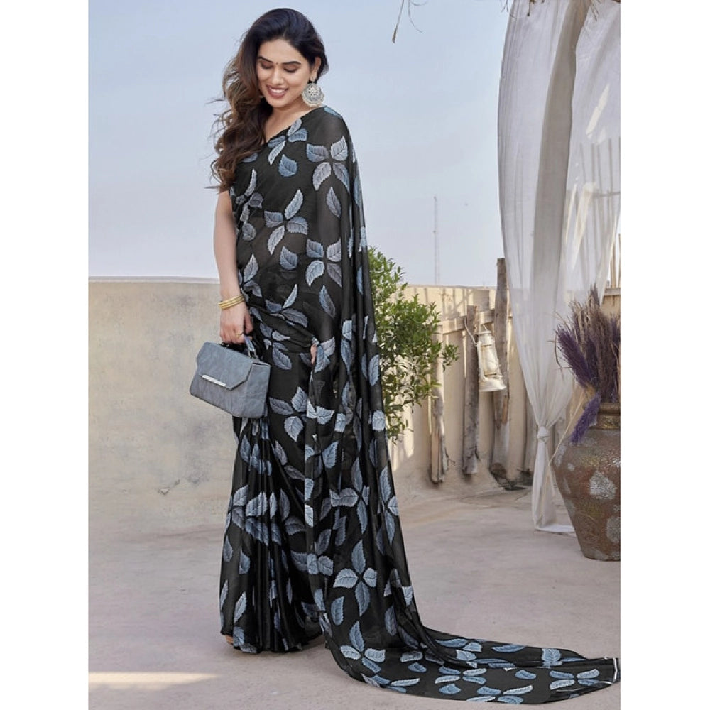 Women's Chiffon Printed Saree — Black