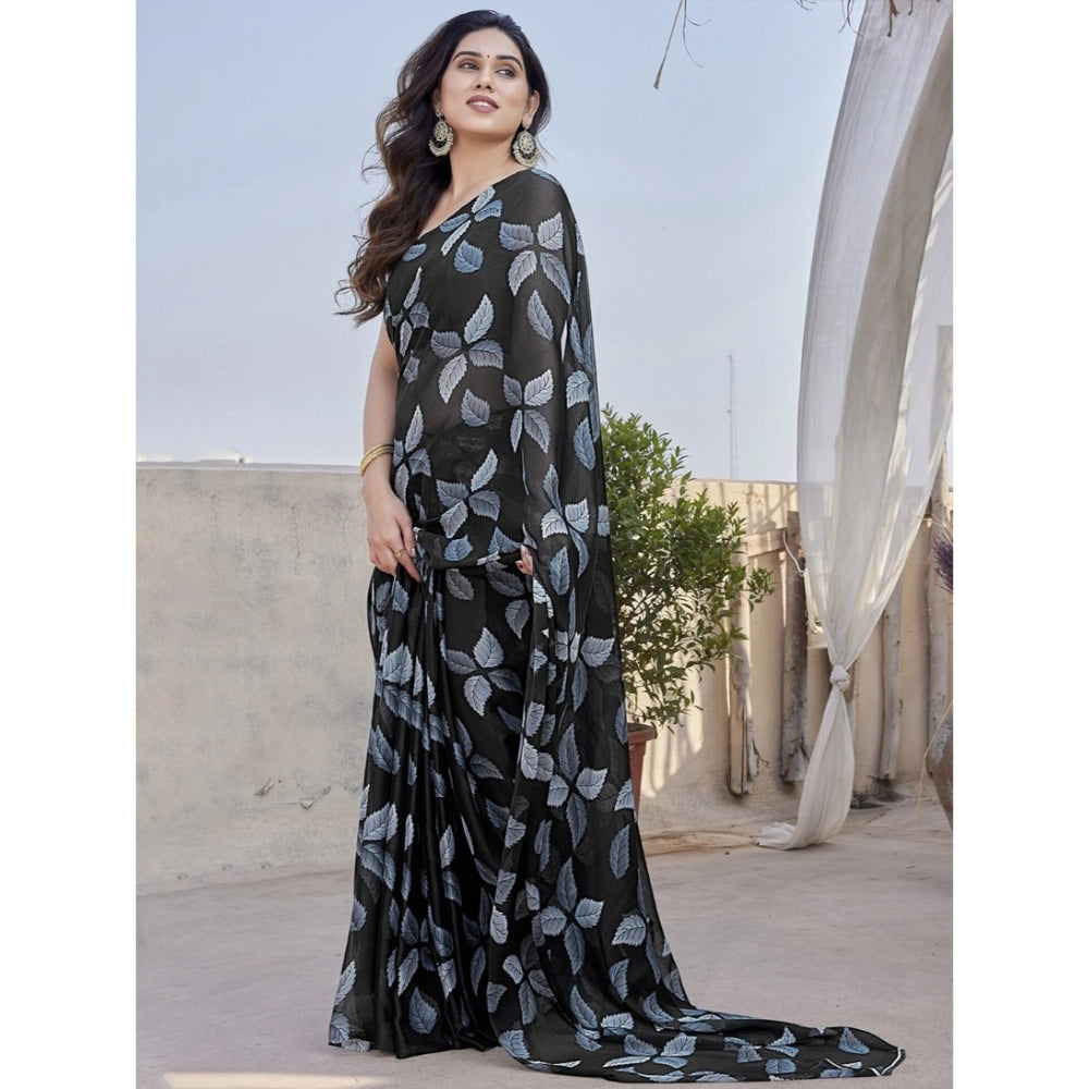 Women's Chiffon Printed Saree — Black