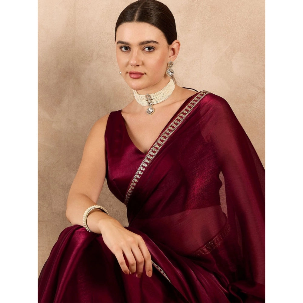 Women's Jimmy Choo Solid Saree — Wine