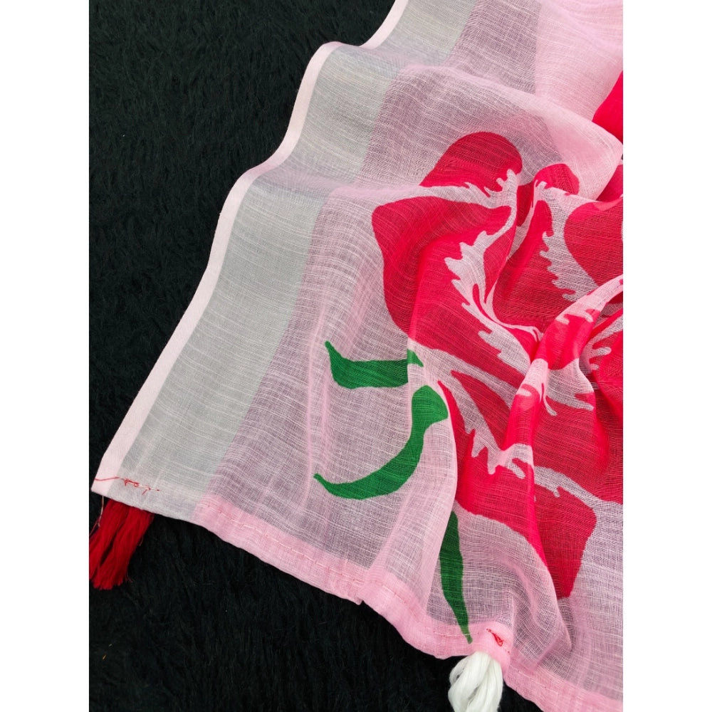Women's Linen Cotton Printed Saree — Pink · _Pnk