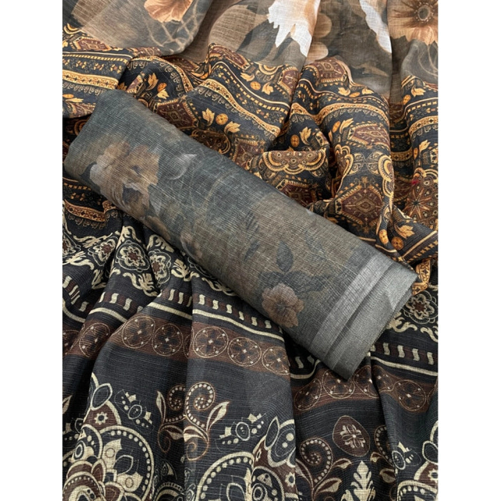 Women's Linen Cotton Printed Saree — Beige · _Bge