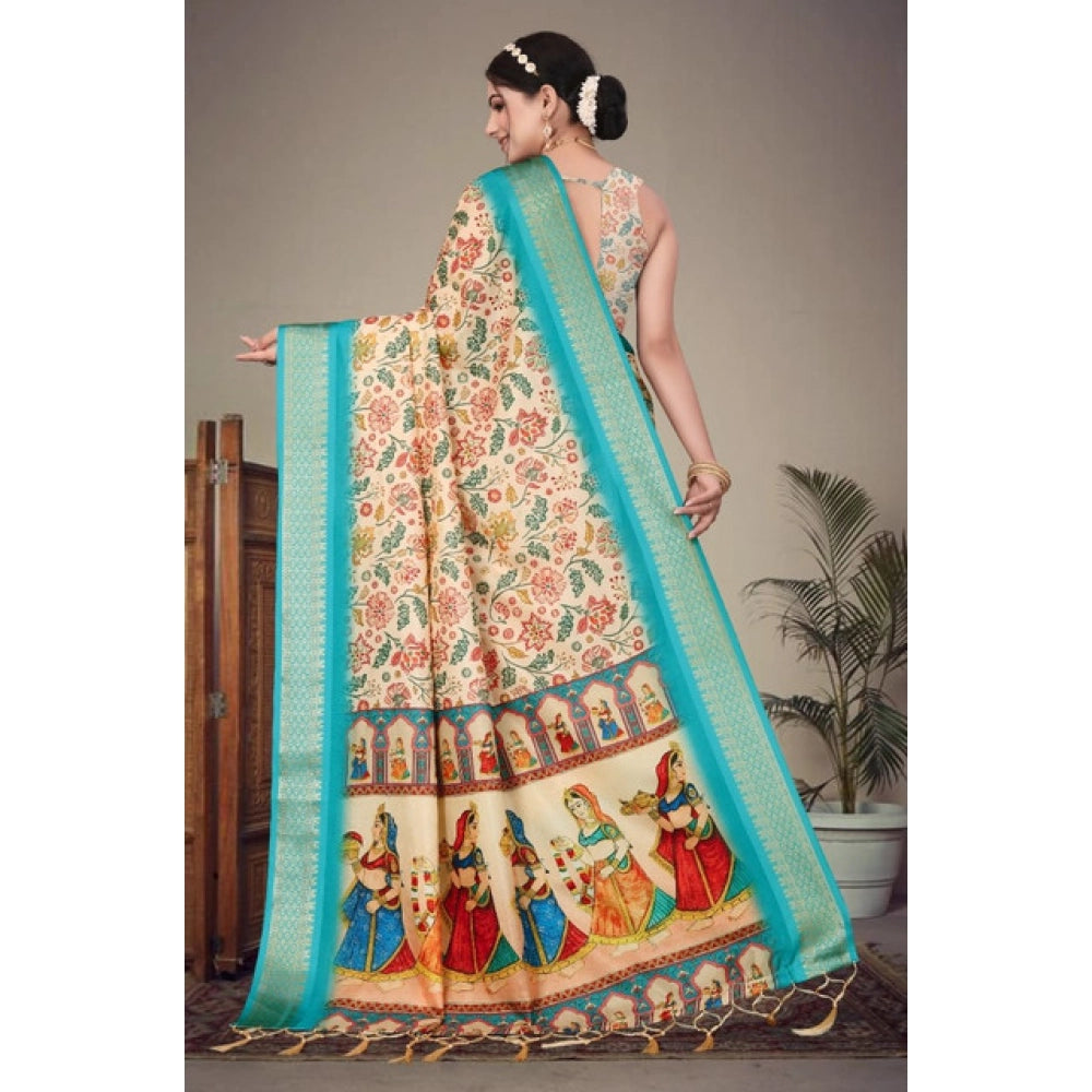 Women's Cotton Silk Printed Saree — Sky Blue