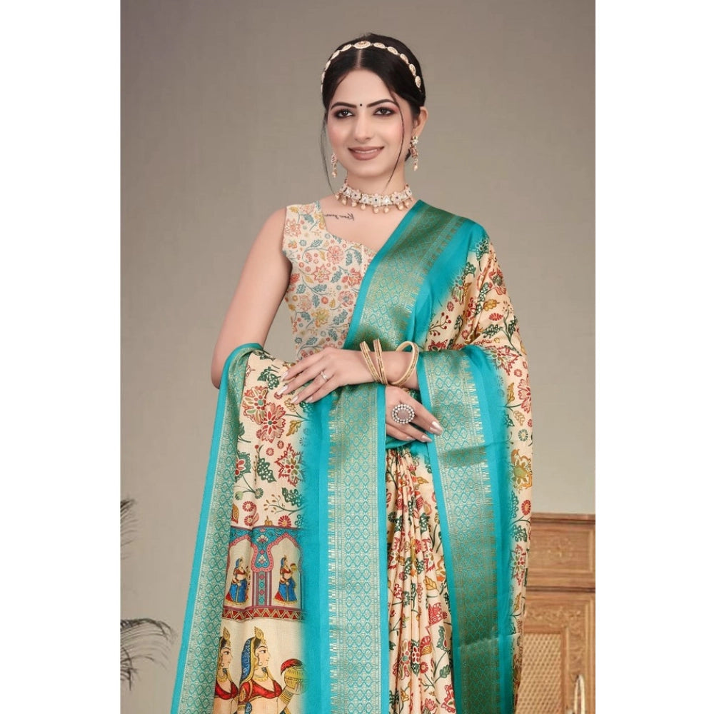 Women's Cotton Silk Printed Saree — Sky Blue