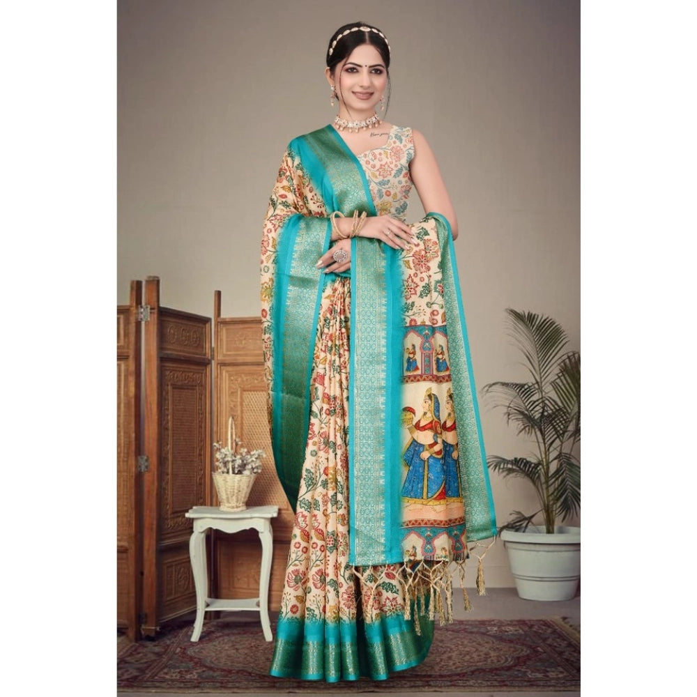 Women's Cotton Silk Printed Saree — Sky Blue