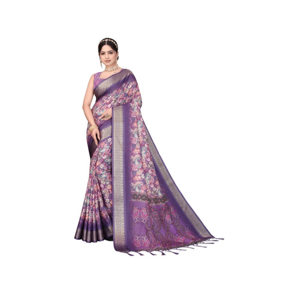 Women's Cotton Silk Printed Saree — Purple