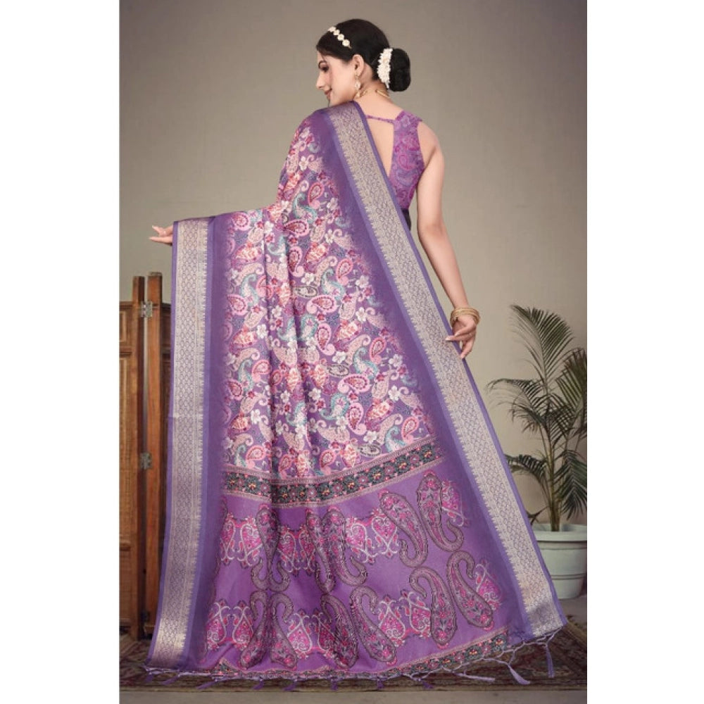 Women's Cotton Silk Printed Saree — Purple
