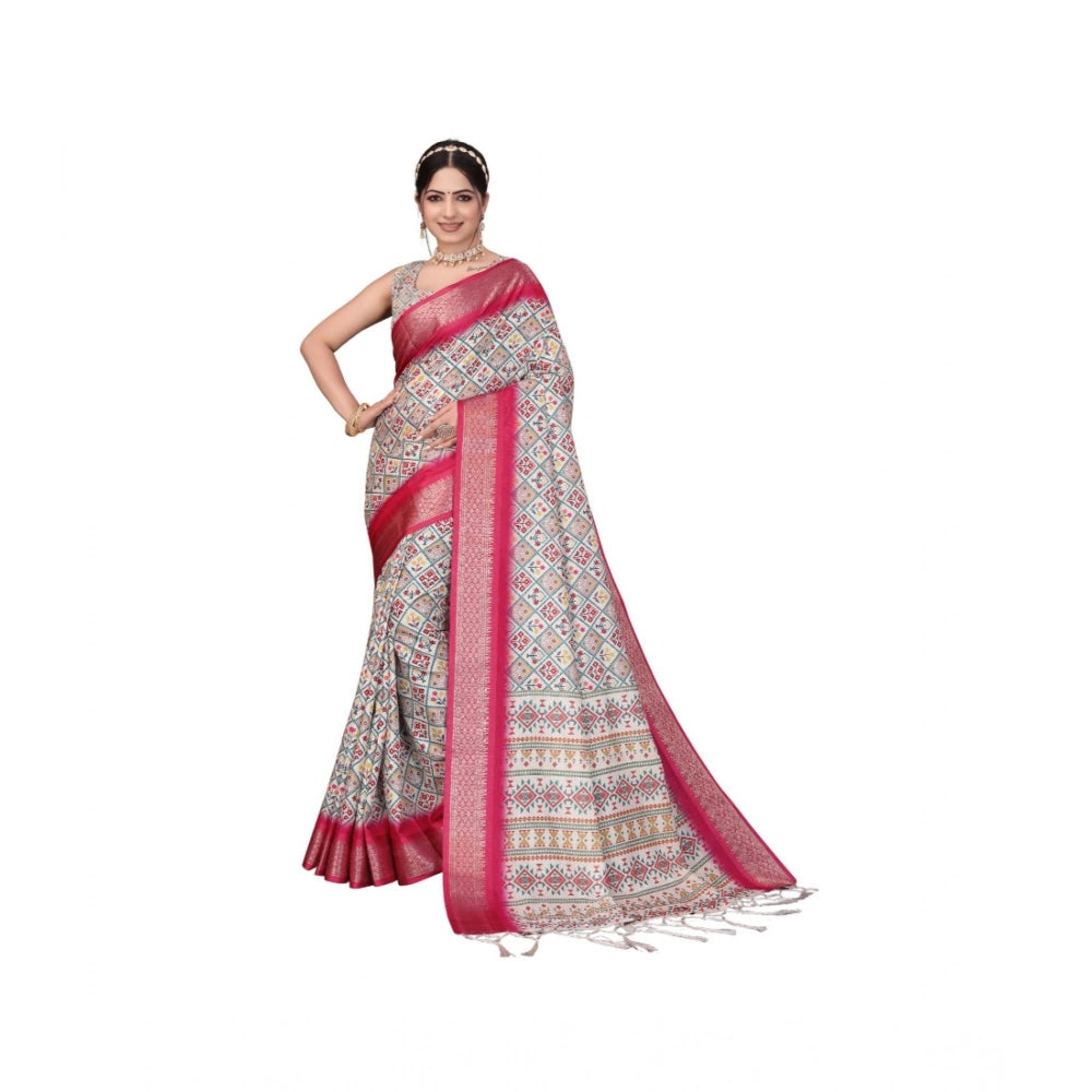 Women's Cotton Silk Printed Saree — Pink · _Pnk