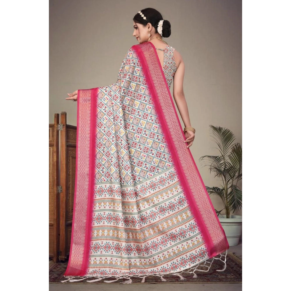 Women's Cotton Silk Printed Saree — Pink · _Pnk
