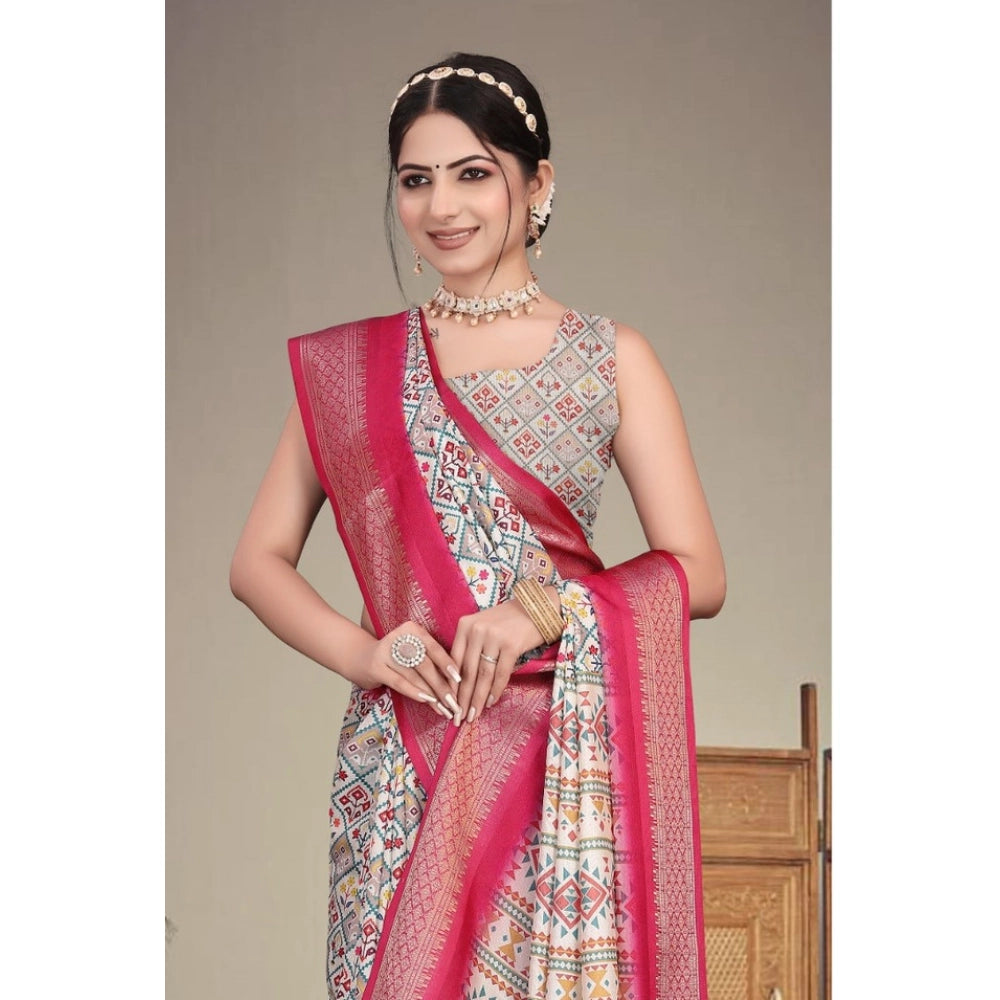 Women's Cotton Silk Printed Saree — Pink · _Pnk