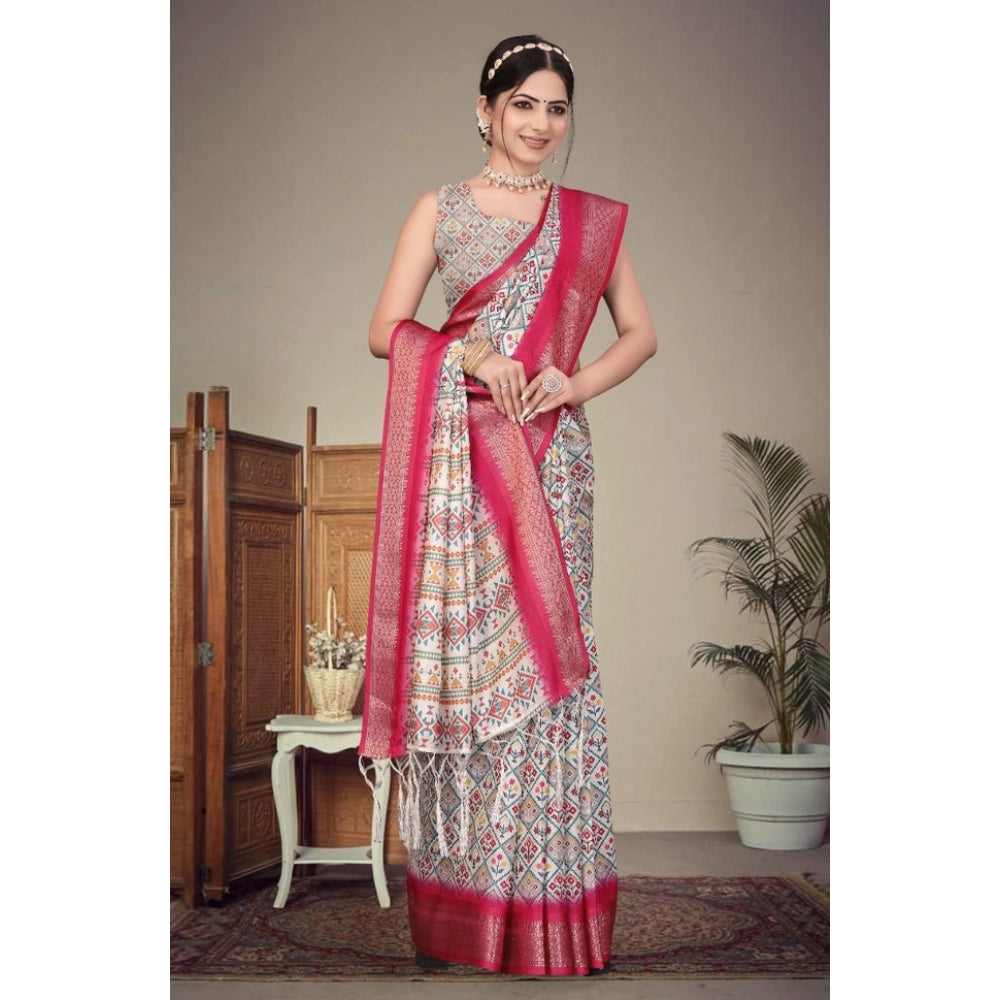Women's Cotton Silk Printed Saree — Pink · _Pnk