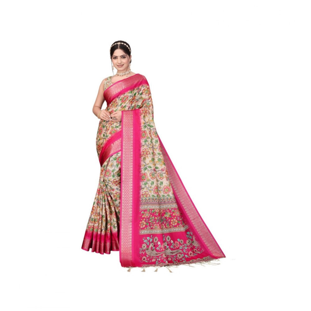 Women's Cotton Silk Printed Saree — Pink · _Pnk