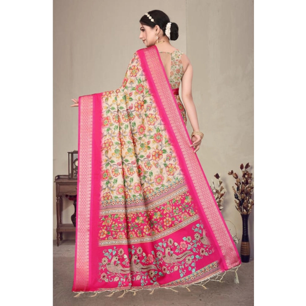Women's Cotton Silk Printed Saree — Pink · _Pnk