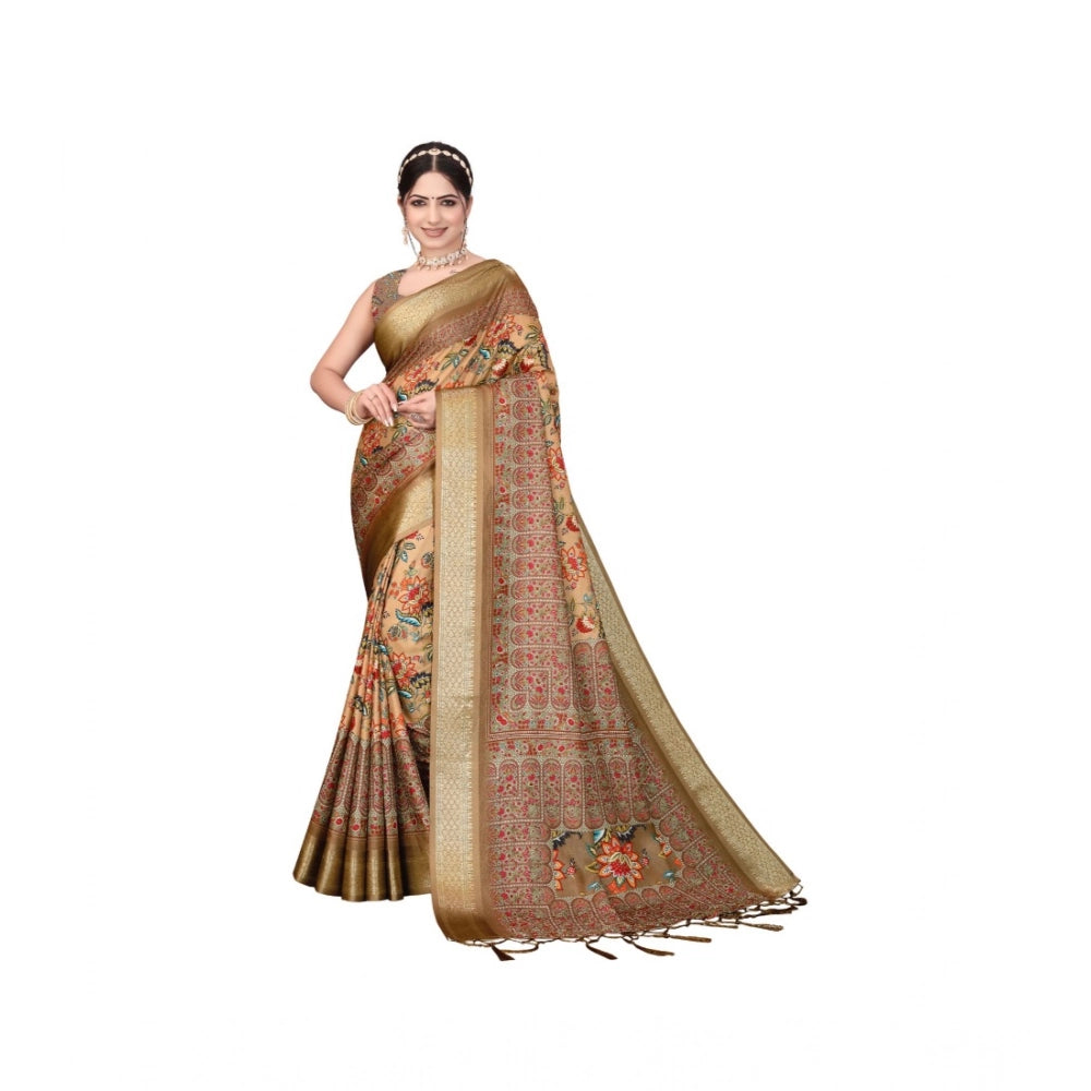 Women's Cotton Silk Printed Saree — Peach