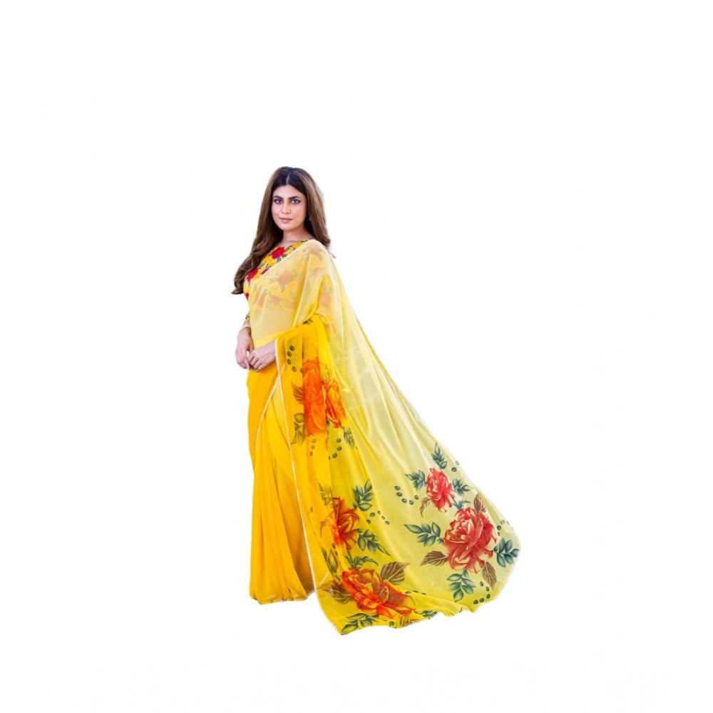Women's Georgette Printed Saree — Yellow · _Ylw