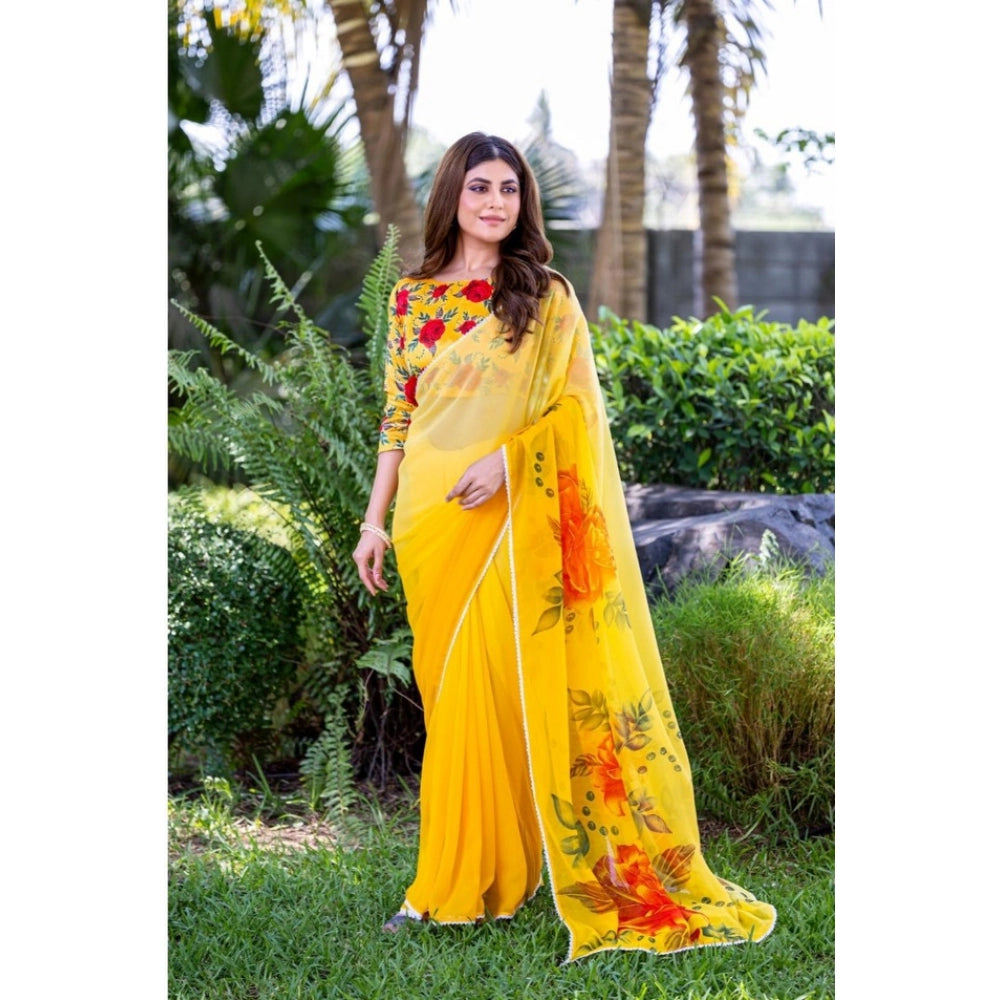 Women's Georgette Printed Saree — Yellow · _Ylw