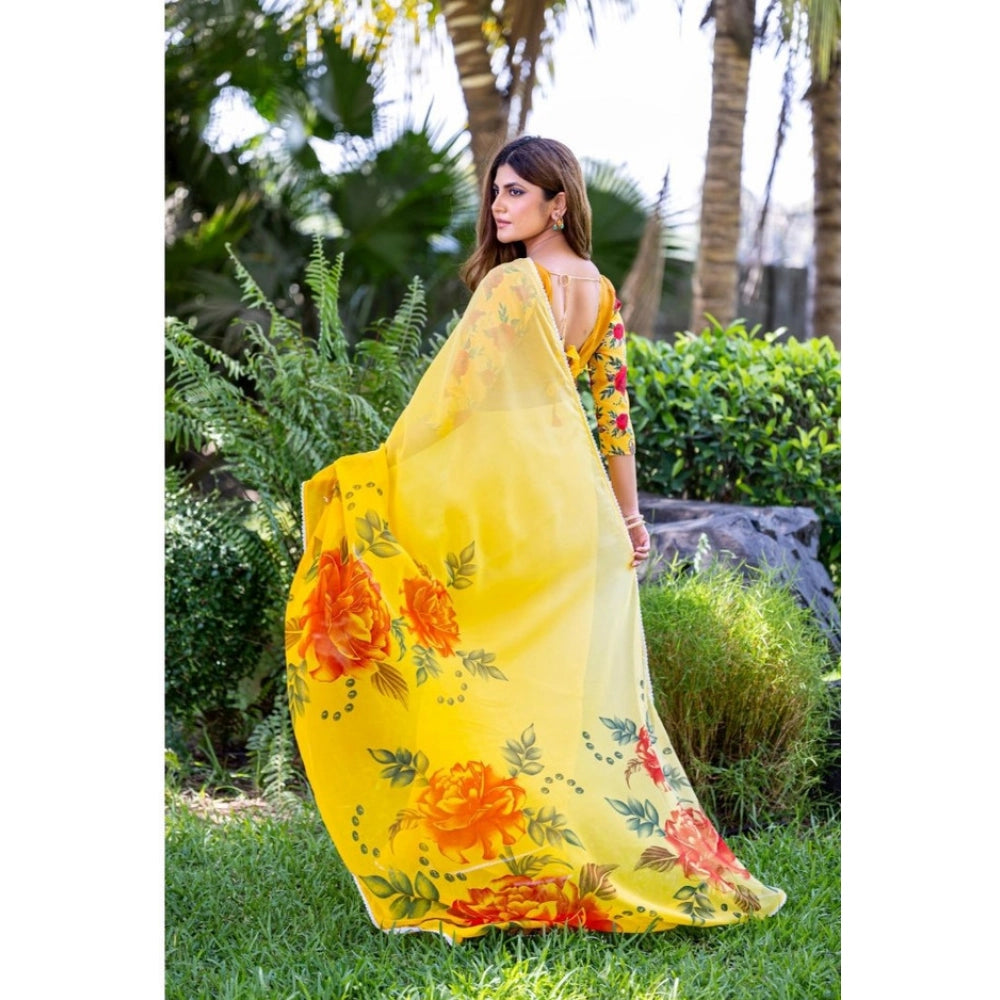 Women's Georgette Printed Saree — Yellow · _Ylw