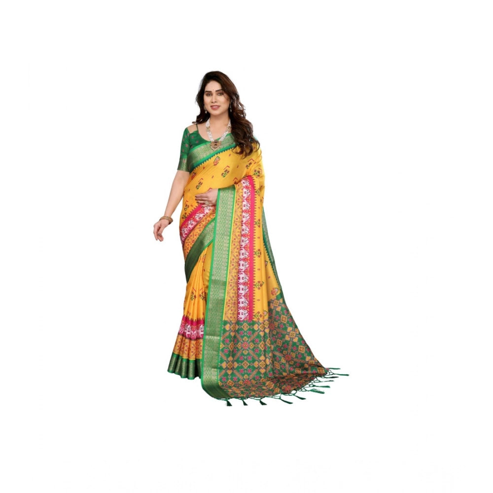 Women's Cotton Silk Printed Saree — Yellow · _Ylw