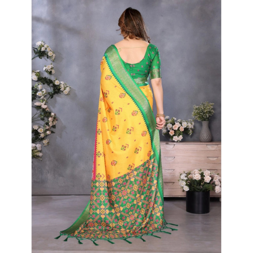 Women's Cotton Silk Printed Saree — Yellow · _Ylw