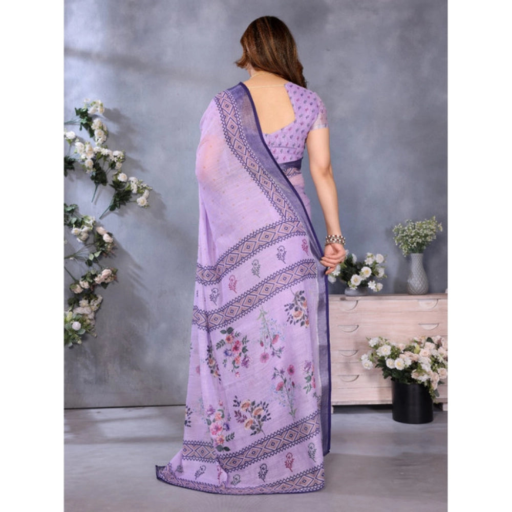 Women's Linen Cotton Printed Saree — Purple · _Prl