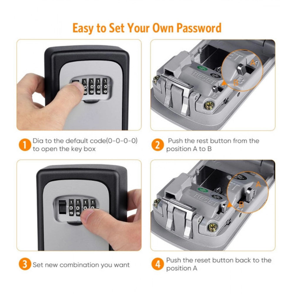 Wall-Mounted Abs Key Lock Box — Grey-Black