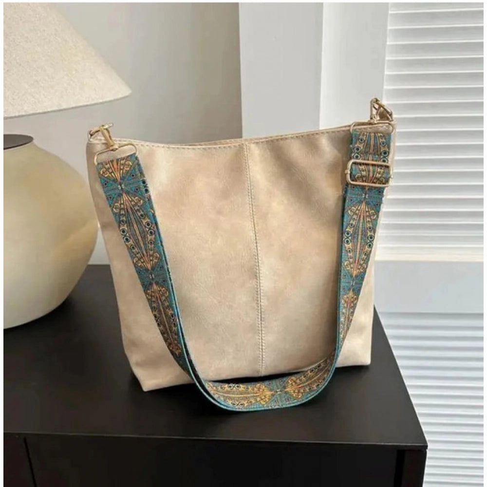 Women's Pu Leather Zipper Handbag — Beige