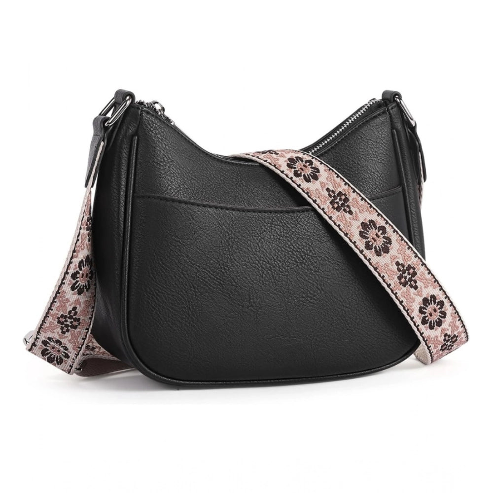 Women's Pu Leather Zipper Sling Bag — Black · 1BLK