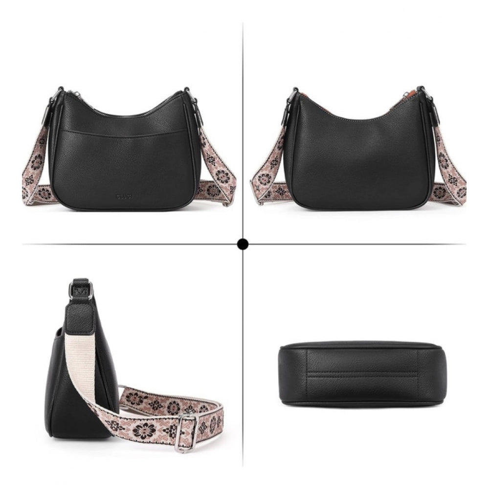 Women's Pu Leather Zipper Sling Bag — Black · 1BLK